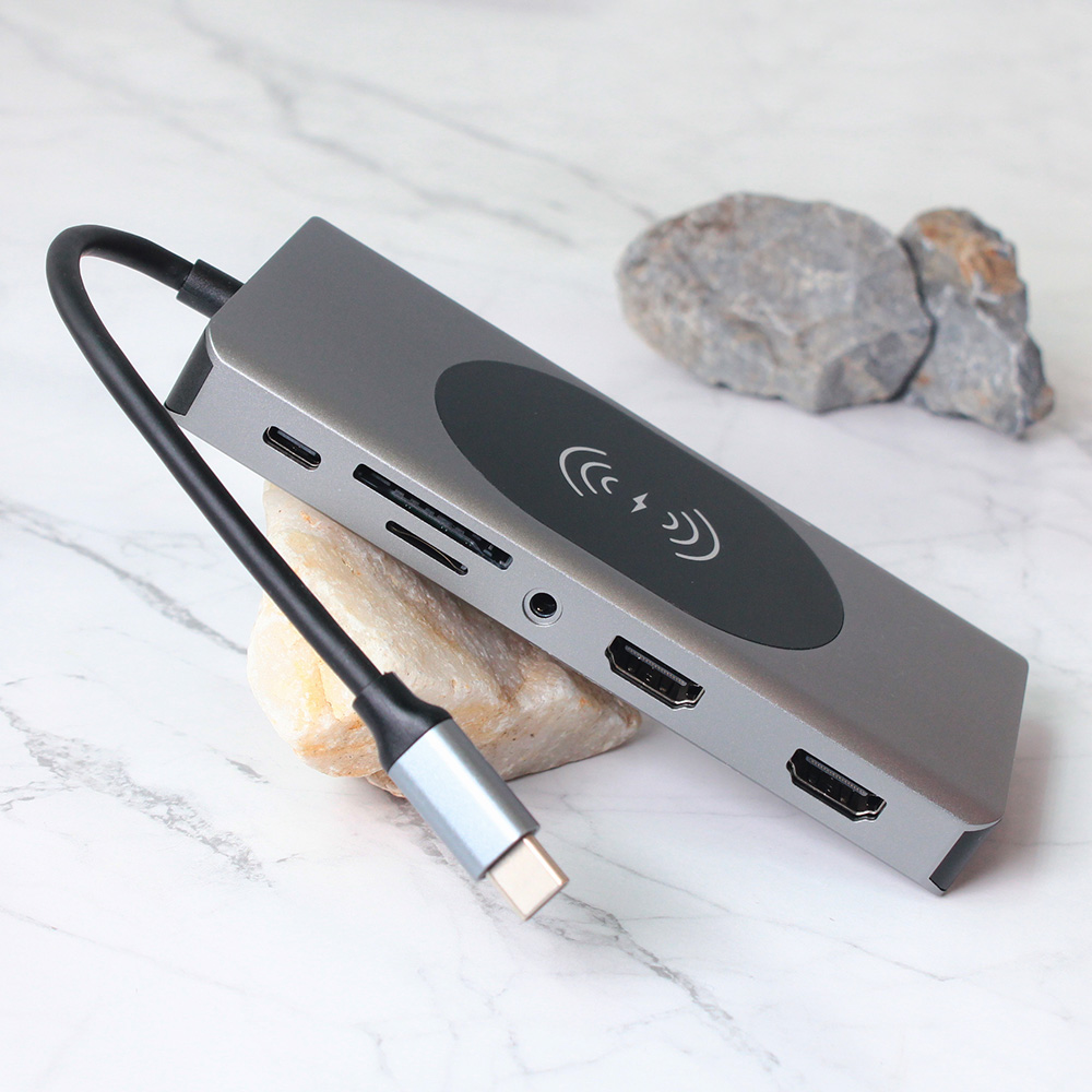 Adapter Type C na LAN Gb, Wireless PC, SD card, TF, Type C, 3xUSB 3.0, 2xUSB 2.0, Audio, 2xHDMI i VGA 14 u 1 20cm kabl - Slika 3