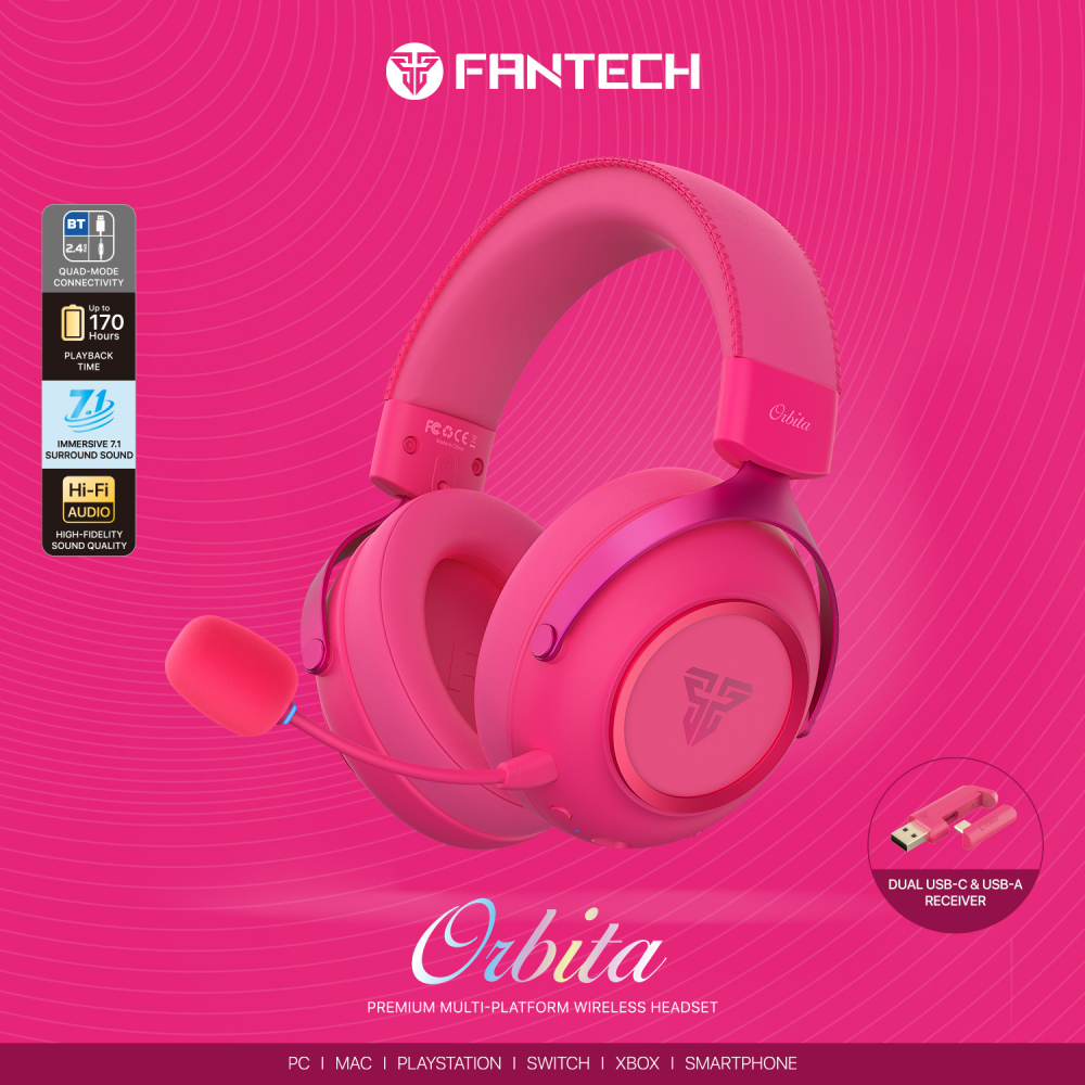 Bluetooth slusalice Fantech WHG07 Orbita pink - Slika 2