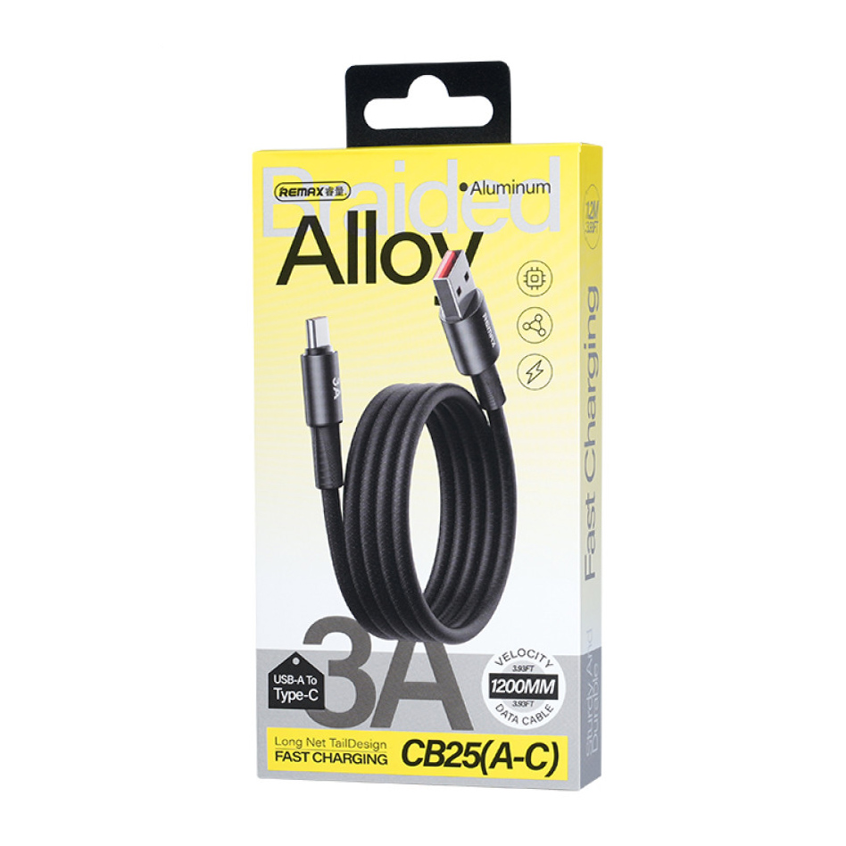 Data kabl REMAX Velocity CB25 Fast charging 3A USB na Type C 1.2M crni - Slika 2