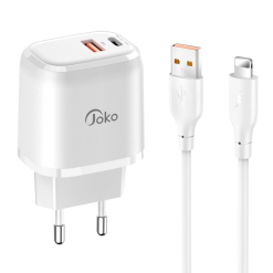 Kucni punjac KONFULON JK82 + DC64 PD 20W, QC 18W, sa kablom USB na Lightning beli