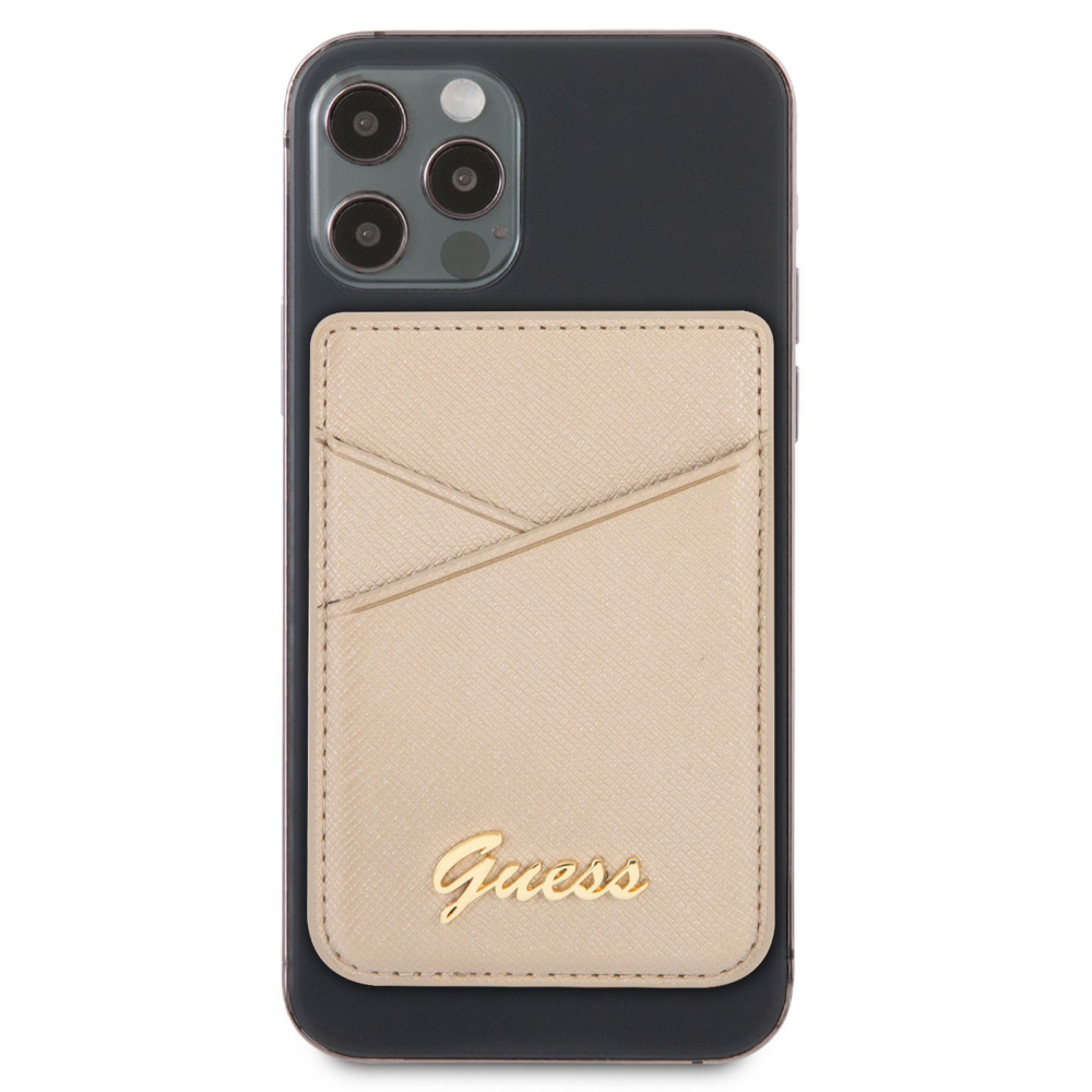 Torbica za kartice Guess Wallet Cardslot Sticker 3M Saffiano Script zlatna (GUCHSSAGO) - Slika 2