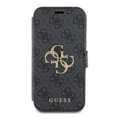Maska Guess Bk Pu leather 4G Metal Logo za iPhone 15 6.1 siva (GUBKP15S4GMGGR)