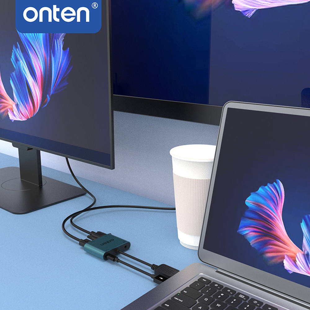 Adapter 4u1 HDMI 2K 30Hz na HDMI 2K 60Hz + VGA 2K 60Hz + USB Type-C 5V + jack 3.5mm 17cm (OTN-5166HV) Onten - Slika 3