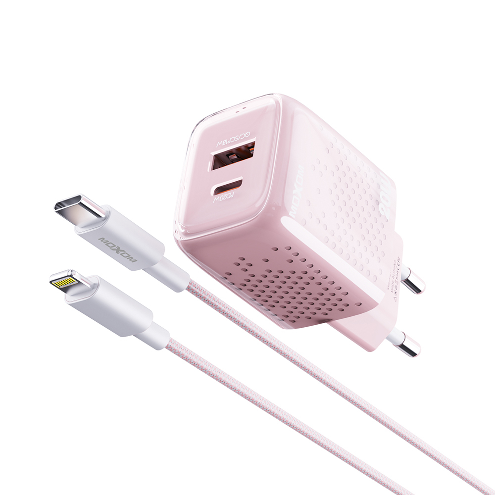 Kucni punjac Moxom MX-HC206 18W FAST PD 20W Type C na lightning pink