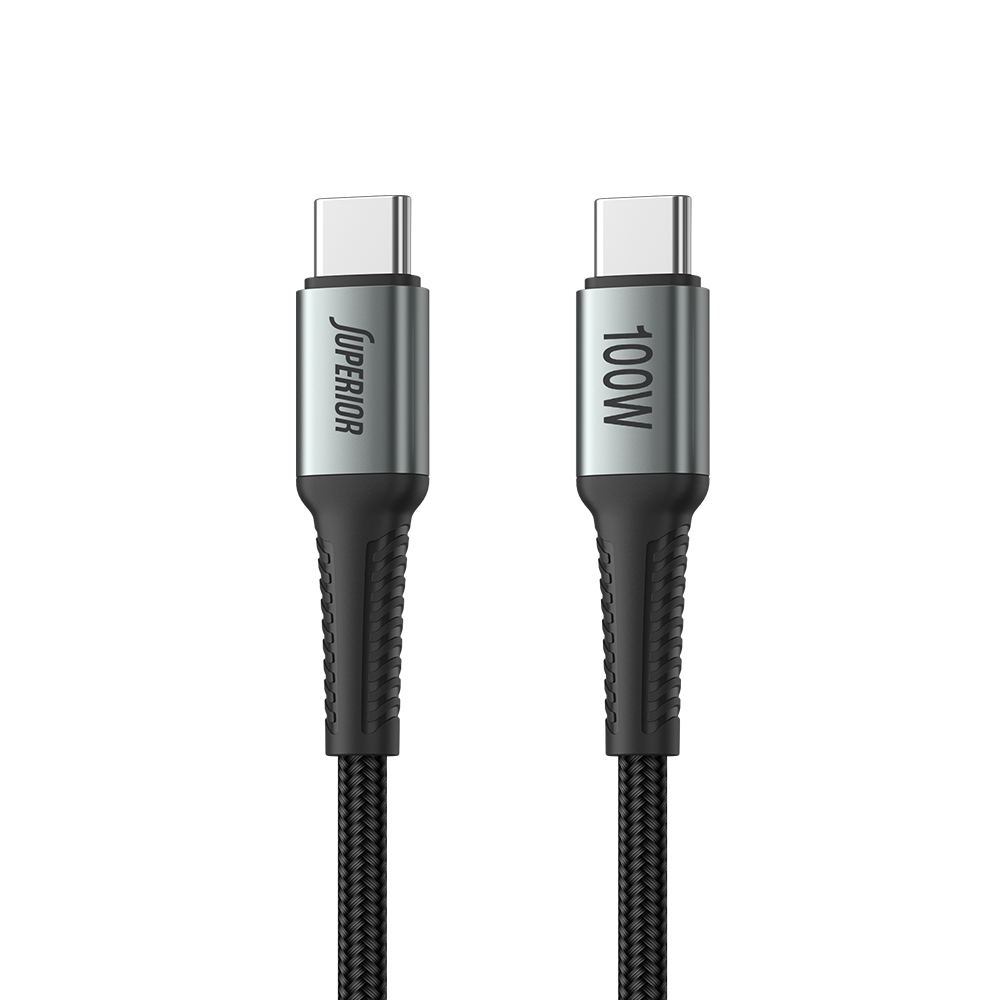 USB data kabal Superior SU-K110 pleteni Fast 100W 5A Type-C na Type-C 2m sivi