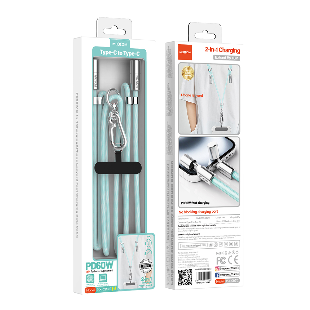 USB data kabal Moxom MX-CB312 Type C na Type C strap plavi - Slika 2
