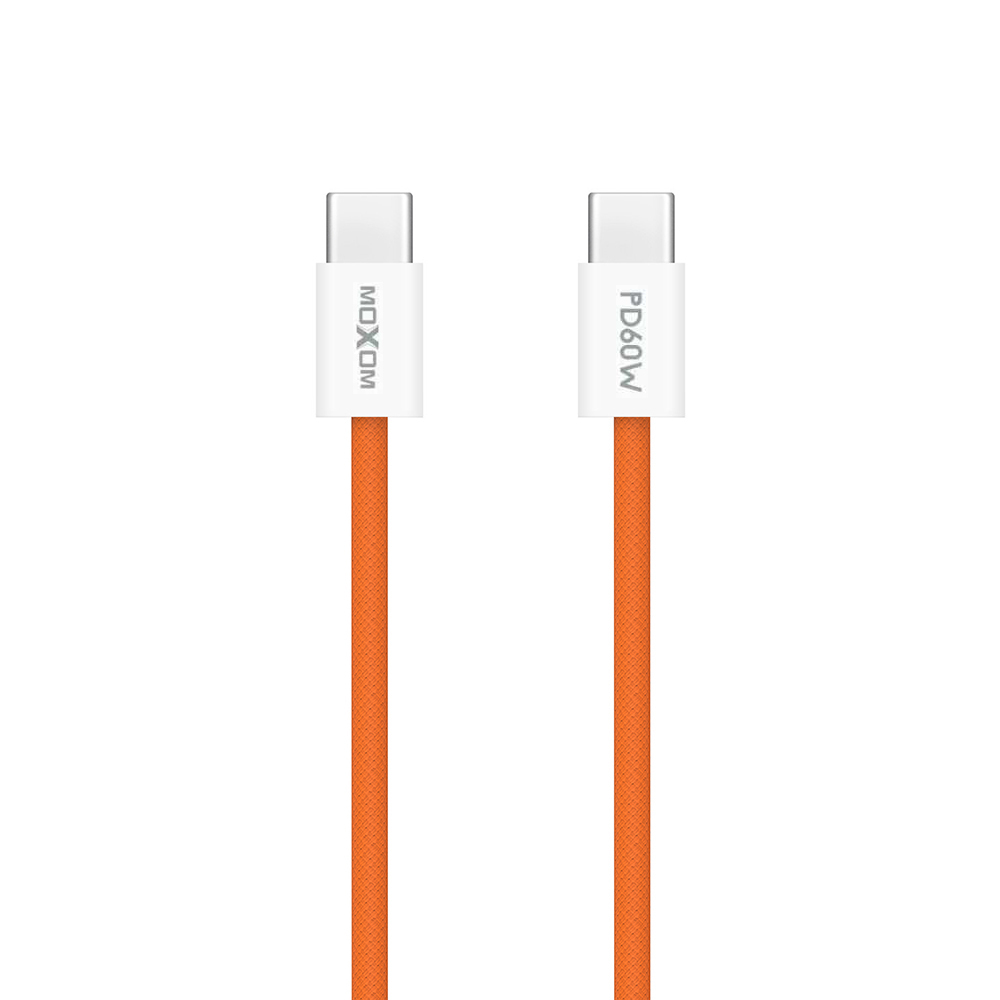 USB data kabal MOXOM MX-CB369 pleteni Fast 60W 3A Type-C na Type-C 1m narandzasti