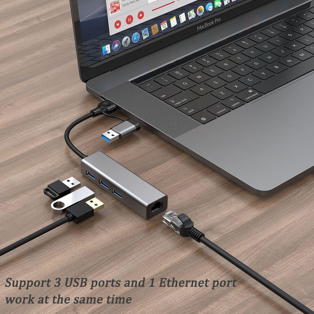 Adapter Type C - USB 3.0 JWD na LAN, 3x USB 3.0 4 u 1 sivi - Slika 3