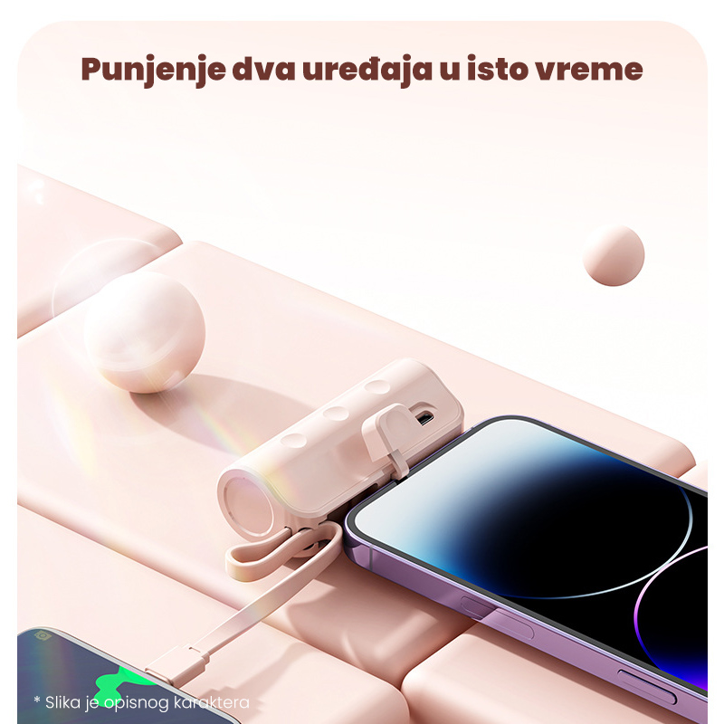 Power bank prenosiva baterija privezak 5000mAh Type C roze - Slika 3