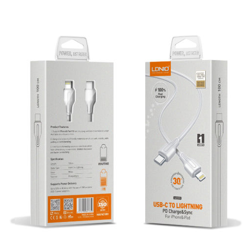 Data kabl LDNIO LC121-I 30W QC Type C na iPhone lightning 1m beli - Slika 3