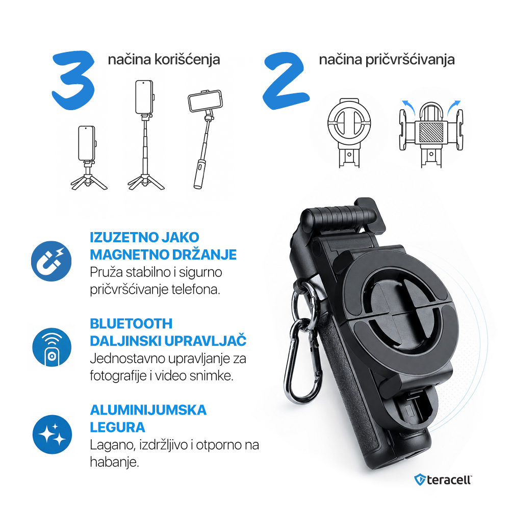 Selfie stick Teracell C01 + kvadripod Mini crni - Slika 3