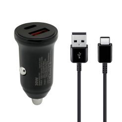 Auto punjac 30W USB-A + Type-C ulaz sa USB-A na Type-C kablom sivi