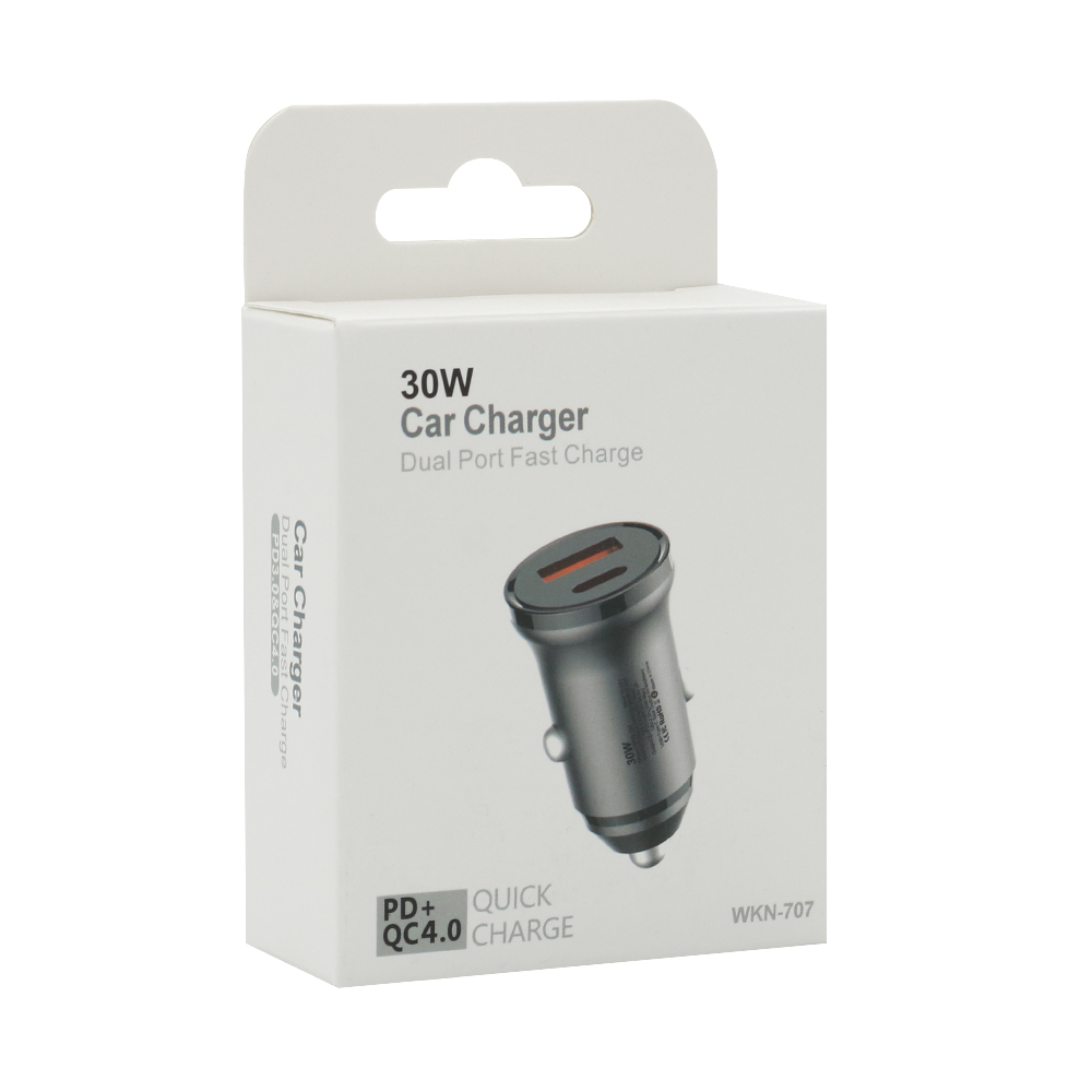 Auto punjac 30W USB-A + Type-C ulaz sa USB-A na Type-C kablom sivi - Slika 3
