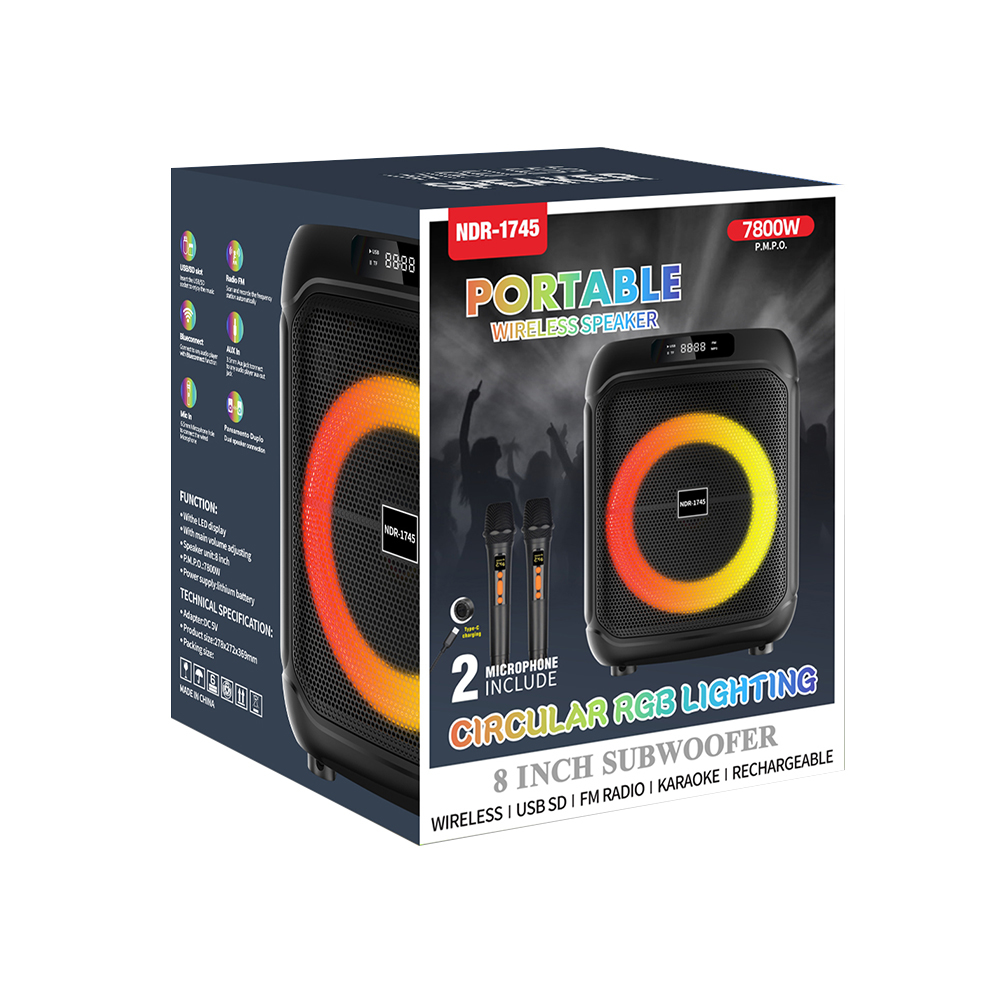 Zvucnik bluetooth NDR-1745 8 inca sa dva mikrofona crni - Slika 3