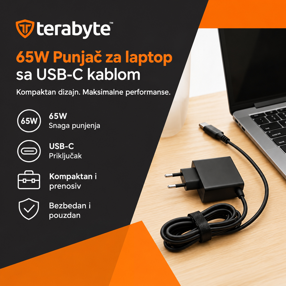 Punjac za laptop Terabyte PD65W-EF Type C 20V 3.25A 65W HQ EM - Slika 2